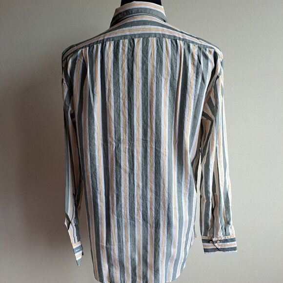 NEW Stenstroms Striped Green Orange Button Down Linen Cotton Dress Shirt Size L - Picture 7 of 16